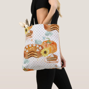 WATERCOLOR ORANGE FALL PUMPKINS AND PIES TOTE BAG