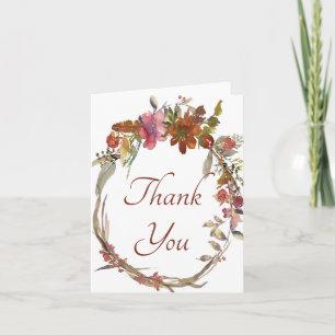 Watercolor orange floral boho thank you card