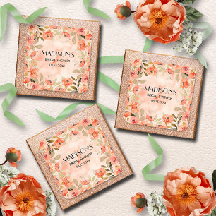 Watercolor Orange Floral Bridal Shower Square Sticker