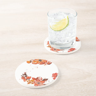 Watercolor orange floral compact mirror coaster