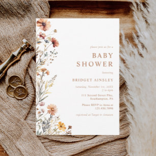Watercolor Orange Floral Fall Baby Shower Invitation