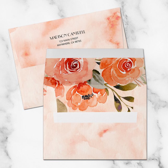 Watercolor Orange Floral Lined Envelope (Creator Uploaded)