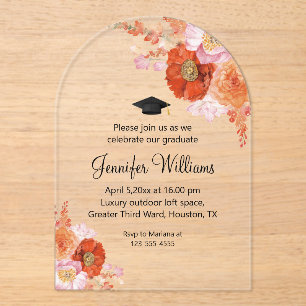watercolor orange floral party graduation arch acrylic invitations