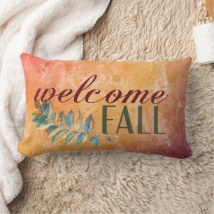 Watercolor Orange Floral Pretty Family Name Fall Lumbar Pillow