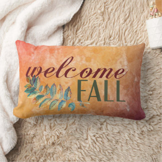 Watercolor Orange Floral Pretty Family Name Fall Lumbar Pillow