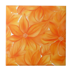 Watercolor orange floral vibrant botanical tile