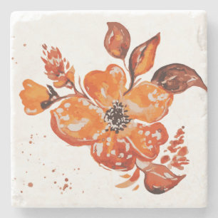 Watercolor orange flower compact mirror stone coaster