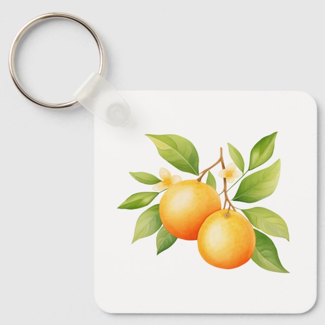 Watercolor Orange Flower Keychain (Front)
