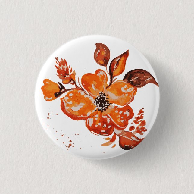 Watercolor orange flowers 1 inch round button (Front)