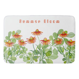 Watercolor orange flowers bath mat