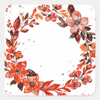 Watercolor orange flowers square sticker