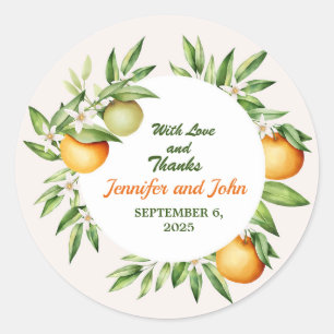 Watercolor Orange Fruit Botanical Wedding Classic Round Sticker
