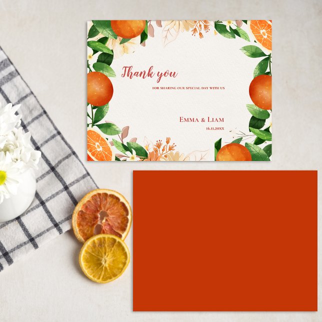 Watercolor Orange Fruit Citrus   Wedding Thank You Postcard (Watercolor Orange Fruit Citrus Wedding Thank You Postcard)