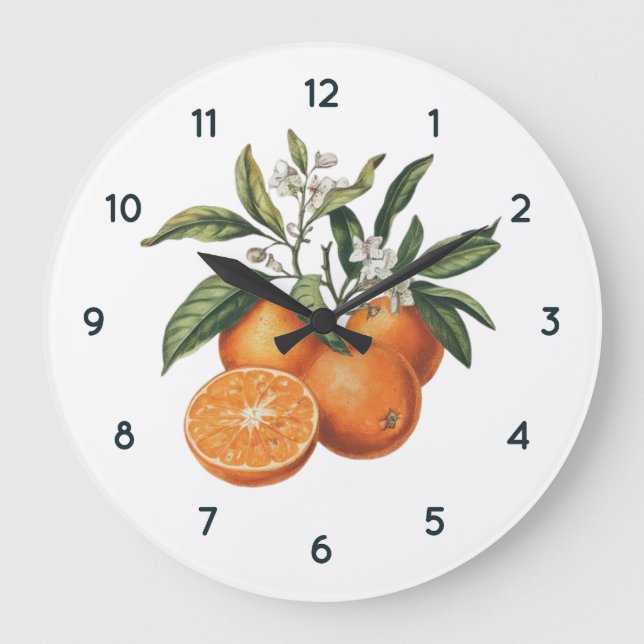 Watercolor Orange fruit Clock with Black numbers (Front)