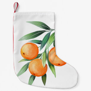 Watercolor Orange Fruits: Branches Isolated. Small Christmas Stocking