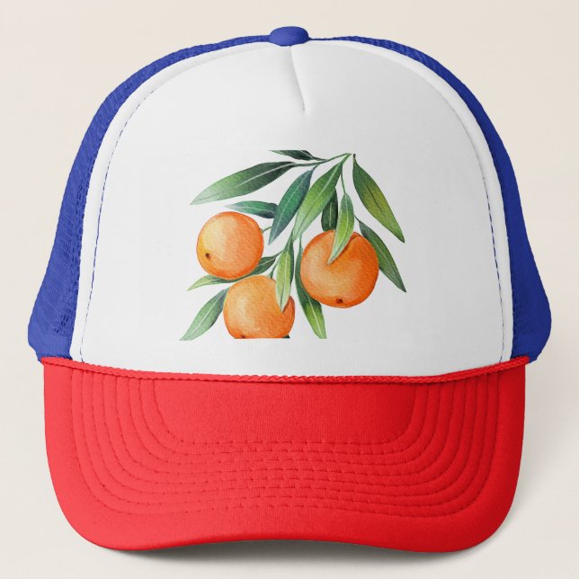 Watercolor Orange Fruits: Branches Isolated. Trucker Hat (Front)
