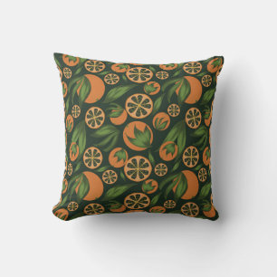 Watercolor Orange Green Fruit Pattern Throw Pillow