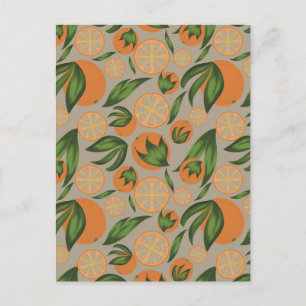 Watercolor Orange Grey Fruit Pattern Postcard