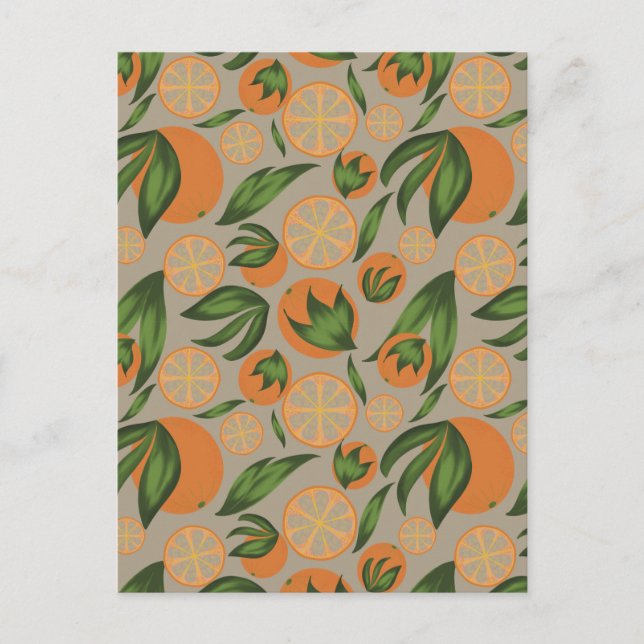 Watercolor Orange Grey Fruit Pattern  Postcard (Front)