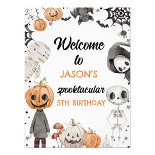 Watercolor Orange Halloween Birthday Welcome Sign 