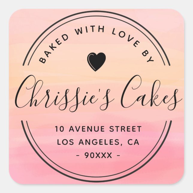 watercolor orange homebaked script lettering square sticker (Front)