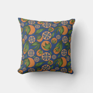 Watercolor Orange Indigo Fruit Pattern Throw Pillow