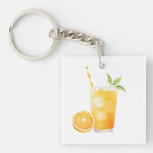 Watercolor Orange Juice Keychain