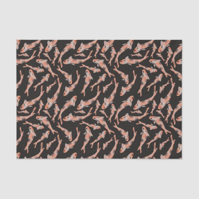 Watercolor Orange Koi Black Fish Pattern Tissue Paper (Front)