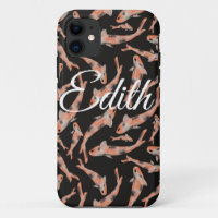 Watercolor Orange Koi Fish Black Personalized