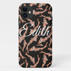 Watercolor Orange Koi Fish Black Personalized iPhone 11 Case