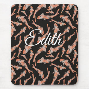 Watercolor Orange Koi Fish Black Personalized Mouse Pad