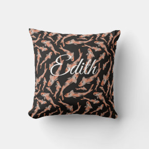 Watercolor Orange Koi Fish Black Personalized  Throw Pillow