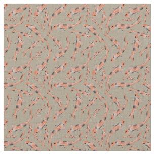 Watercolor Orange Koi Fish Taupe Pattern Fabric