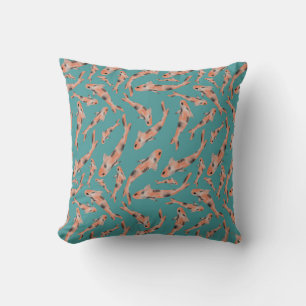 Watercolor Orange Koi Fish Turquoise Pattern Throw Pillow