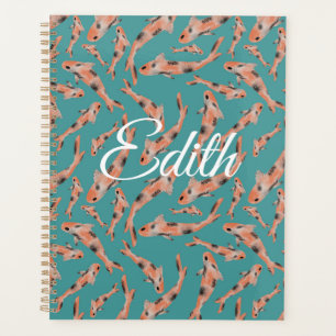 Watercolor Orange Koi Fish Turquoise Personalized  Planner