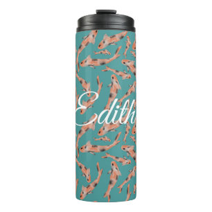 Watercolor Orange Koi Fish Turquoise Personalized Thermal Tumbler