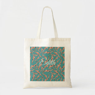 Watercolor Orange Koi Fish Turquoise Personalized Tote Bag