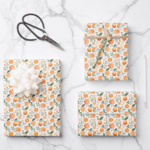 Watercolor Orange & Leaves on White  Wrapping Paper Sheet