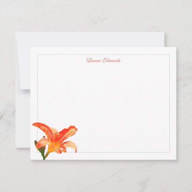 Watercolor Orange Lily Green Border Personalized Card (Front)