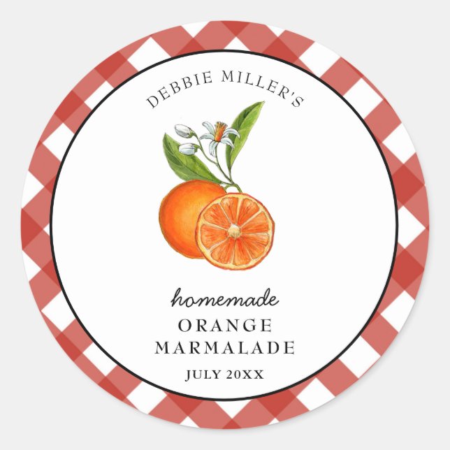 Watercolor Orange Marmalade Jam jar  Classic Round Sticker (Front)