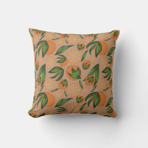 Watercolor Orange Pastel Fruit Pattern  Throw Pillow