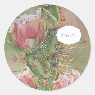 WATERCOLOR ORANGE PEAR CACTUS CLASSIC ROUND STICKER