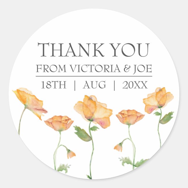 Watercolor Orange Poppies Envelope Seals (Front)