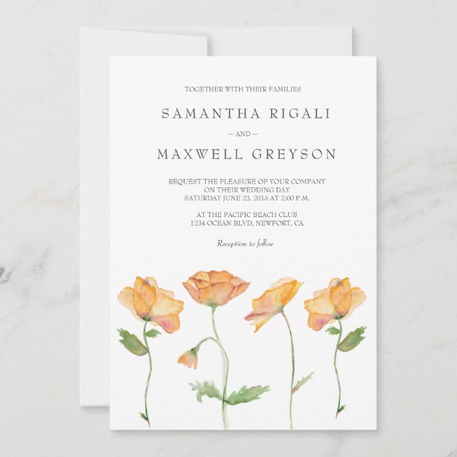 Watercolor Orange Poppies Wedding Invitation (Front)