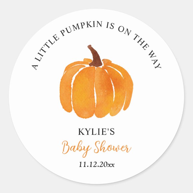 Watercolor Orange Pumpkin Baby Shower    Classic Round Sticker (Front)