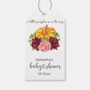 Watercolor orange Pumpkin baby shower Gift Tags