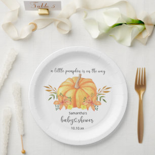 Watercolor orange Pumpkin baby shower Paper Plate