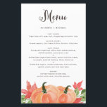 Watercolor Orange Pumpkins Fall Wedding Menu Card<br><div class="desc">Add an elegant floral accent to your event tablescape with this customizable floral menu card stationery. It features watercolor floral bouquet of red, mustard yellow and white flowers and greenery. Personalize this watercolor floral menu card by adding your own details. This anemone menu card is perfect for fall and winter...</div>