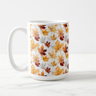 WATERCOLOR ORANGE RED WHITE FALL AUTUMN LEAVES COFFEE MUG