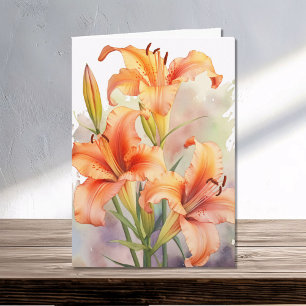 Watercolor Orange Spring Daylilies Daylily Card